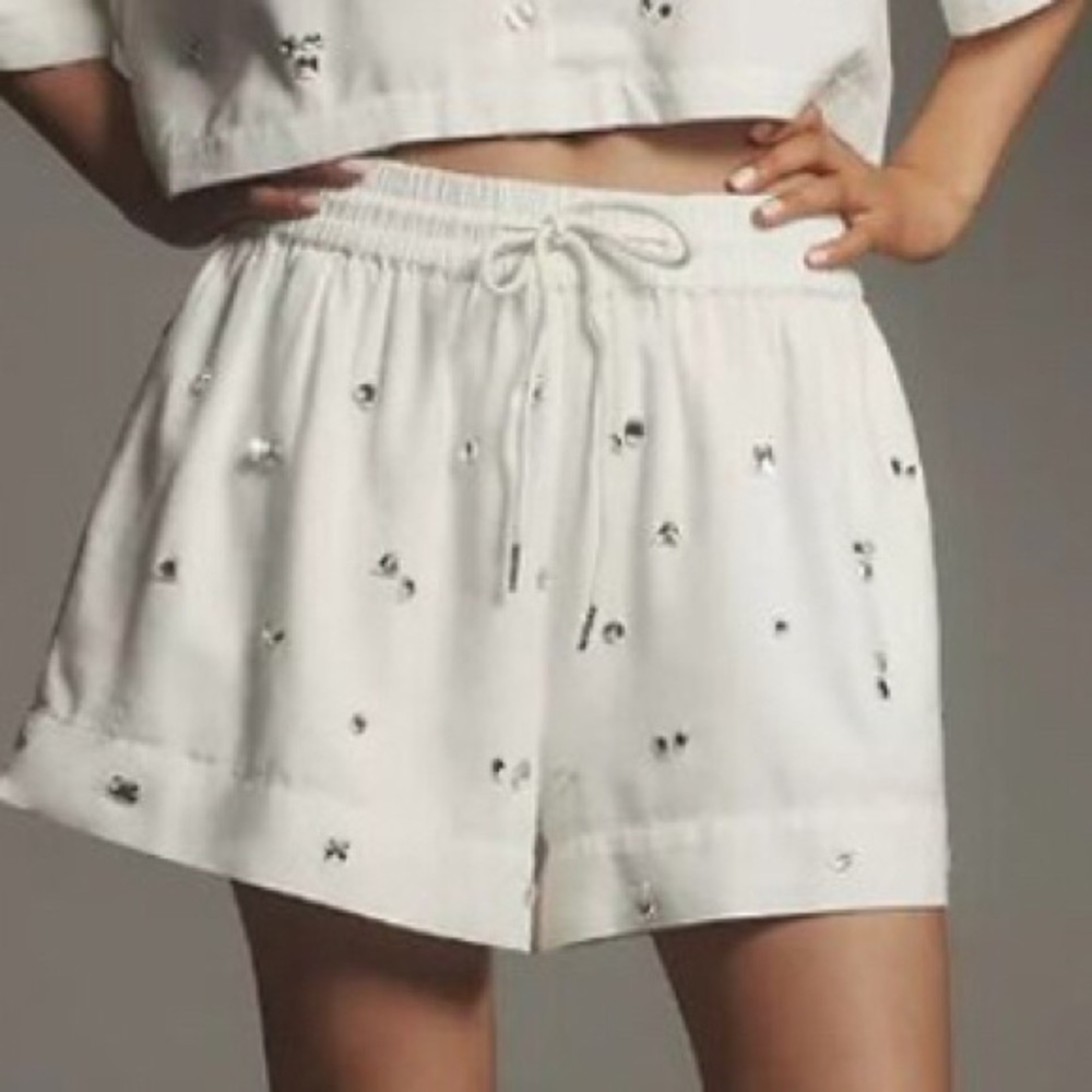 NEW Maeve  Crystal-Embellished Shorts  White size large